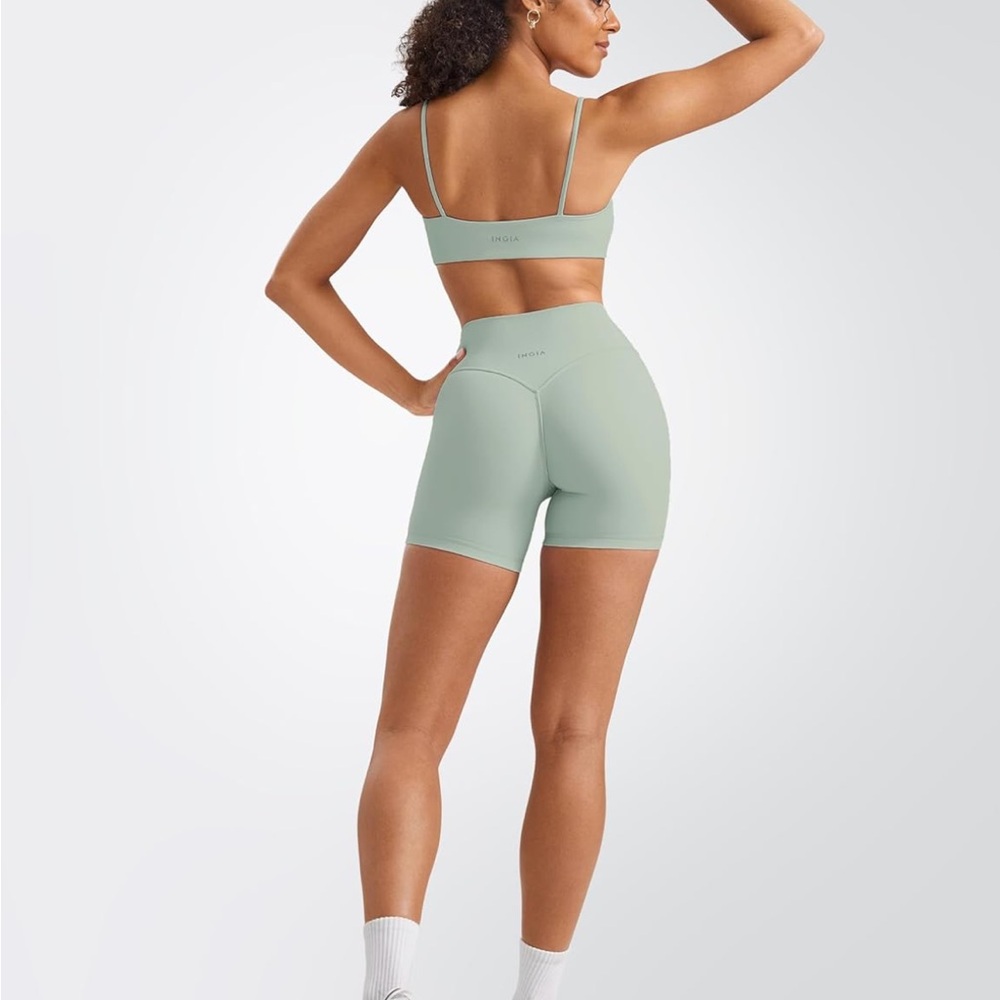 High-Waist Sage Green Bike Shorts for Women - Picture 5 of 5